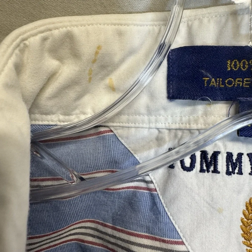 Vintage Tommy Hilfiger Blue Striped Button Up XL 17.5 35